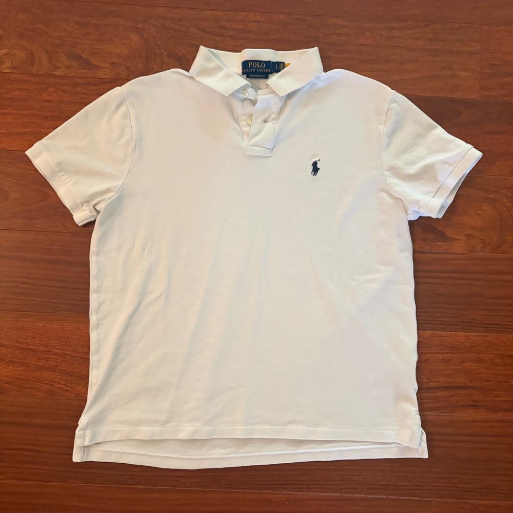 Polo Ralph Lauren Mens Polo Shirt Large White Custom Slim Fit Short Sleeve Pony
